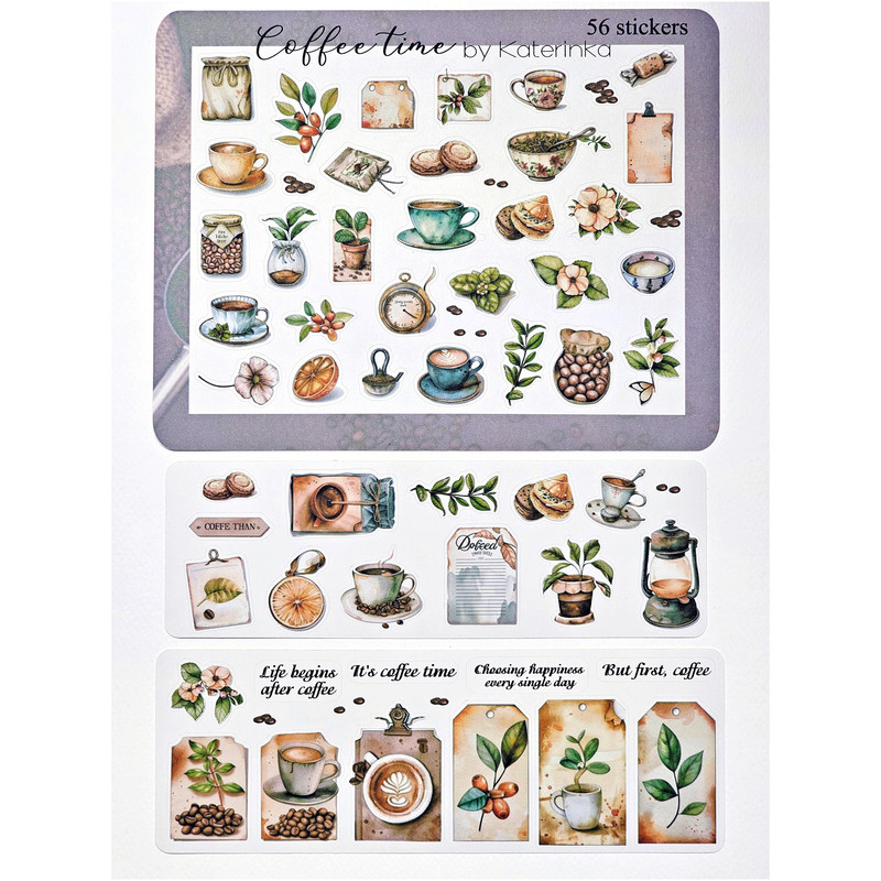 برچسب کاترینکا طرح برش خورده بولت ژورنال و اسکرپ بوک مدل Coffee Time بسته 56 عددی