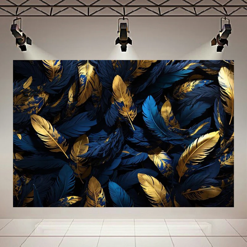 تابلو بوم طرح مخمل پر های آبی مدل رگه طلا کد AR304531