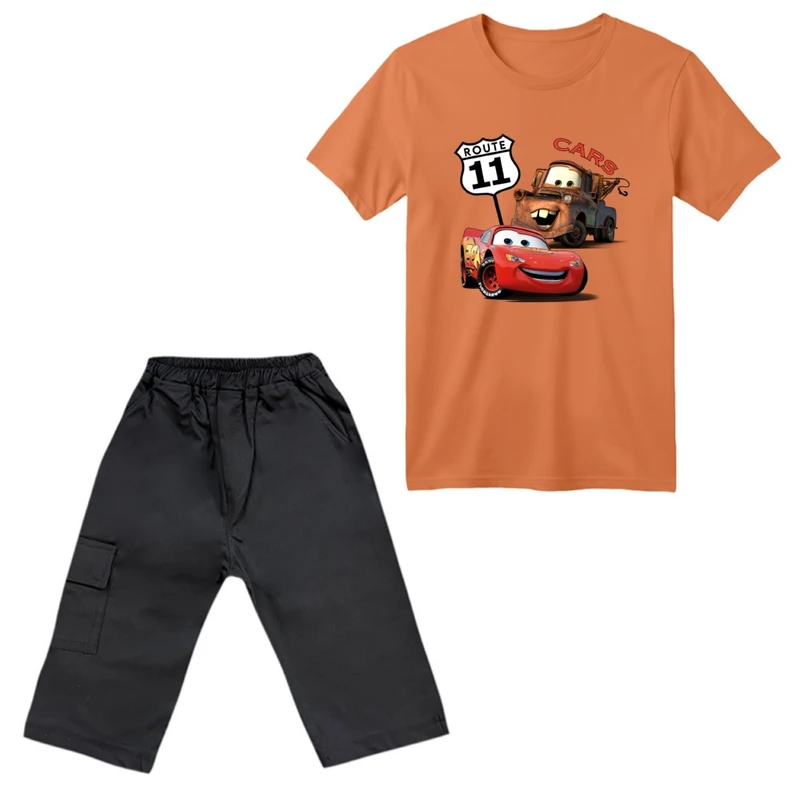 ست تی‌شرت آستین کوتاه و شلوارک پسرانه مدل ماشین ها