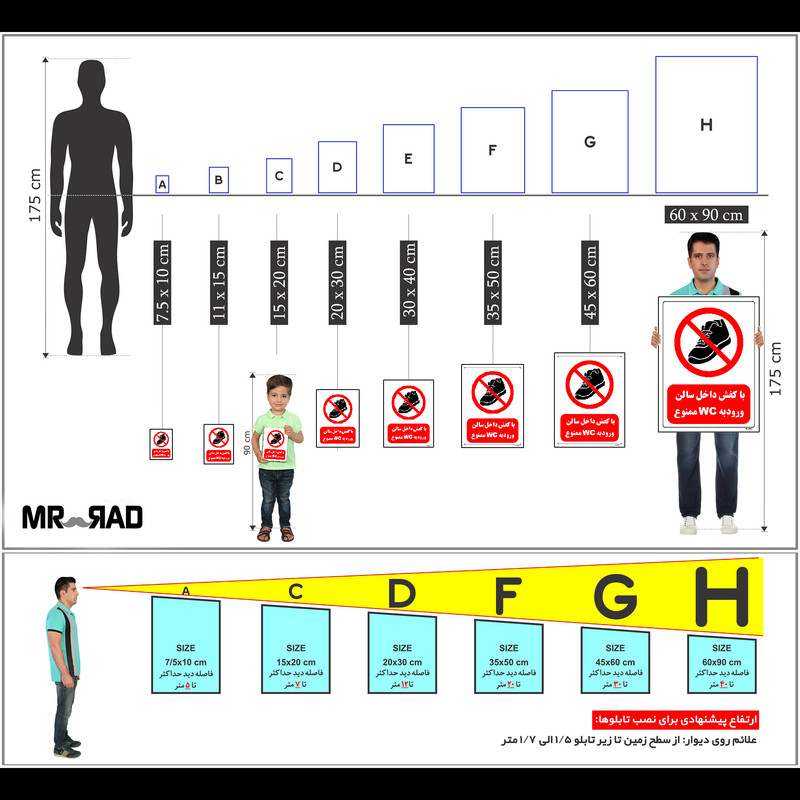 برچسب ایمنی مستر راد طرح با کفش داخل سالن ورود به WC ممنوع مدل HSE-OSHA-0145