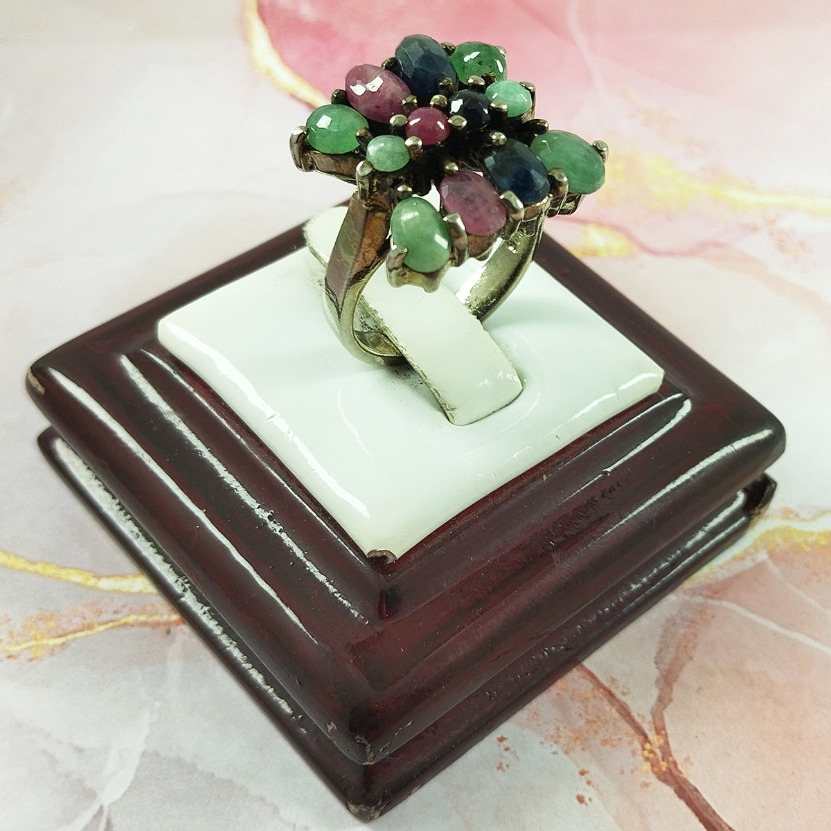 انگشتر نقره زنانه سلین کالا مدل سیاه قلم چندجواهر کد 155