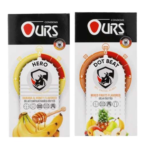 کاندوم تاخیری اورز مدل HERO  بسته 12 عددی به همراه کاندوم خاردار اورز مدل DOT BEAT بسته 12 عددی