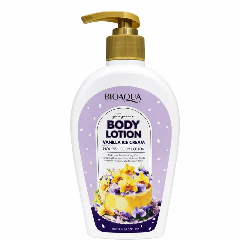 لوسیون بدن بایو آکوا مدل وانیل مناسب برای انواع پوست حجم 400 میلی لیتر