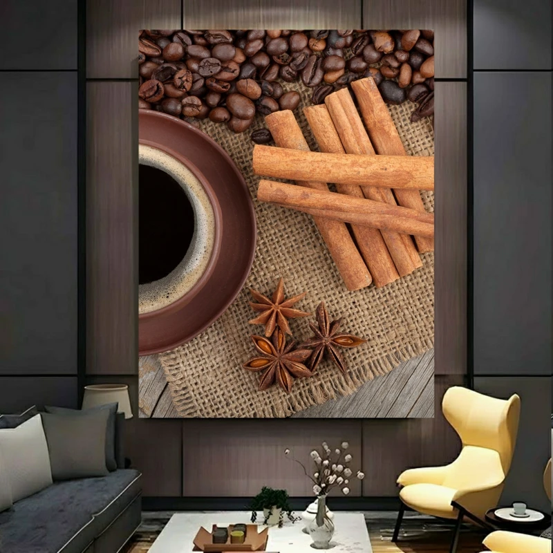 پوستر پارچه ای طرح مخمل  قهوه مدل فنجان قهوه داغ با دانه قهوه (3) کد FP106581