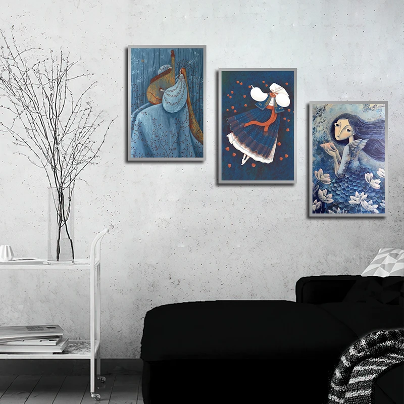 تابلو بکلیت طرح نقاشی دکوراتیو و فانتزی مدل SI- 3857 فریم نقره ای مجموعه 3 عددی