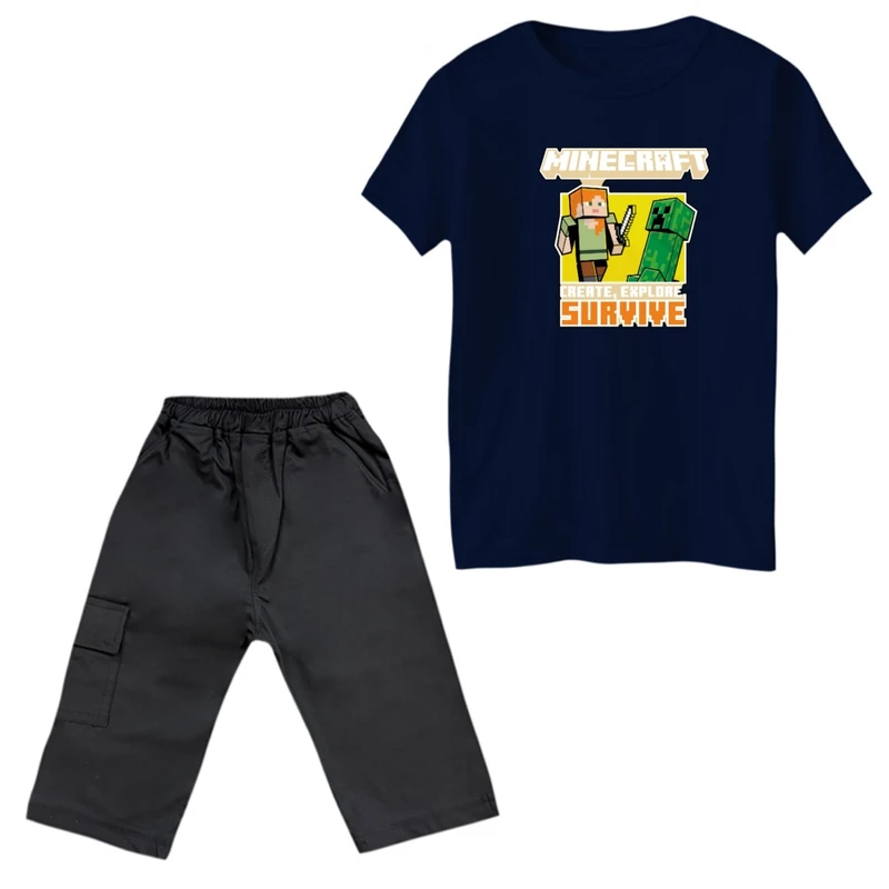 ست تی‌شرت و شلوارک پسرانه مدل ماینکرفت کد 04