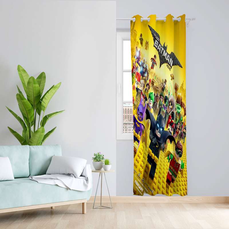 پرده مدل اتاق کودک مخمل پانچی طرح لگو بتمن کد 1842 سایز 140x280 سانتی متر