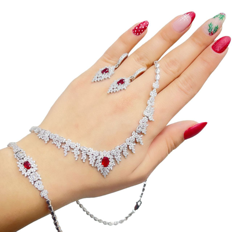 نیم ست نقره زنانه مدل گلبرگ نگین دار