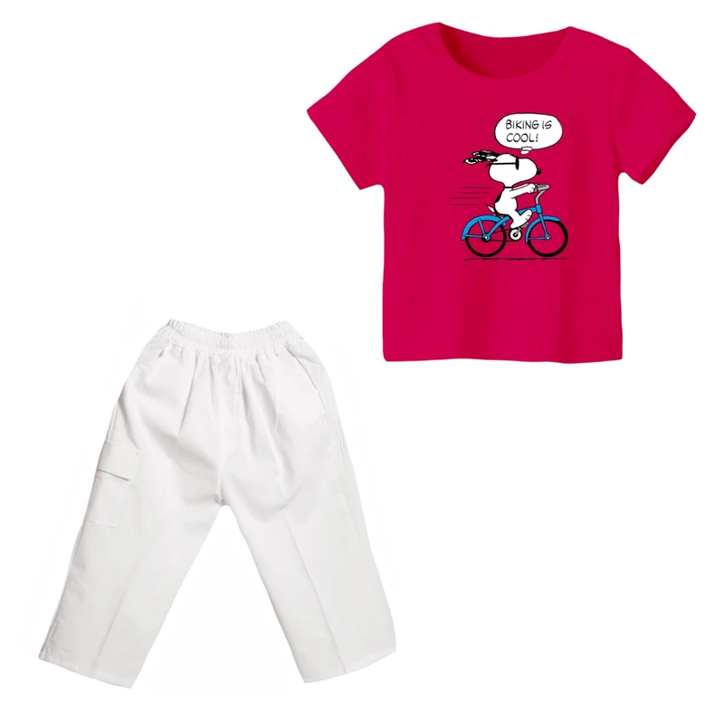 ست تی شرت و شلوارک دخترانه مدل اسنوپی کد ۸۹