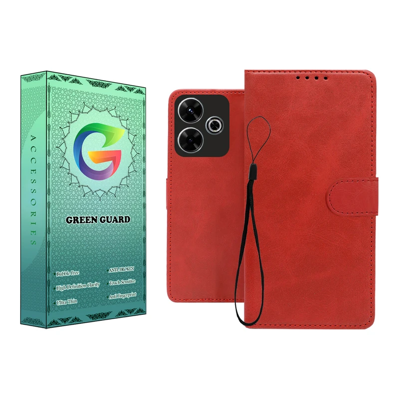 کیف کلاسوری گرین گارد طرح چرمی مدل Landing کد 02 مناسب برای گوشی موبایل شیائومی Redmi 13 4G به همراه بند آویز