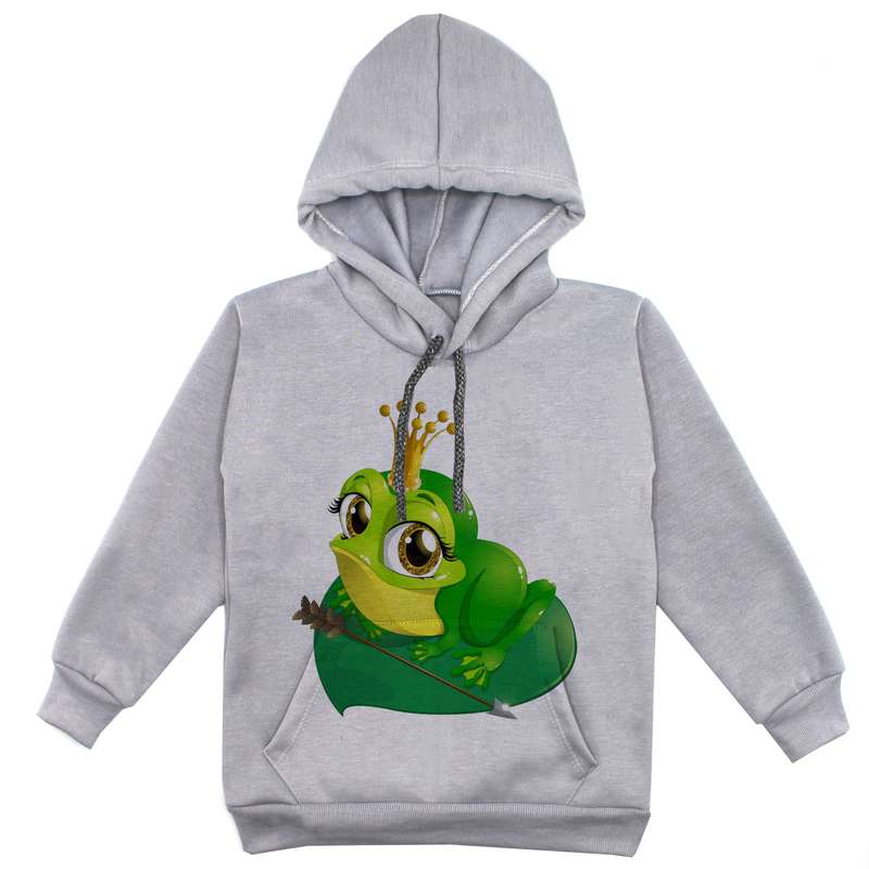 هودی دخترانه مدل قورباغه F140 رنگ طوسی