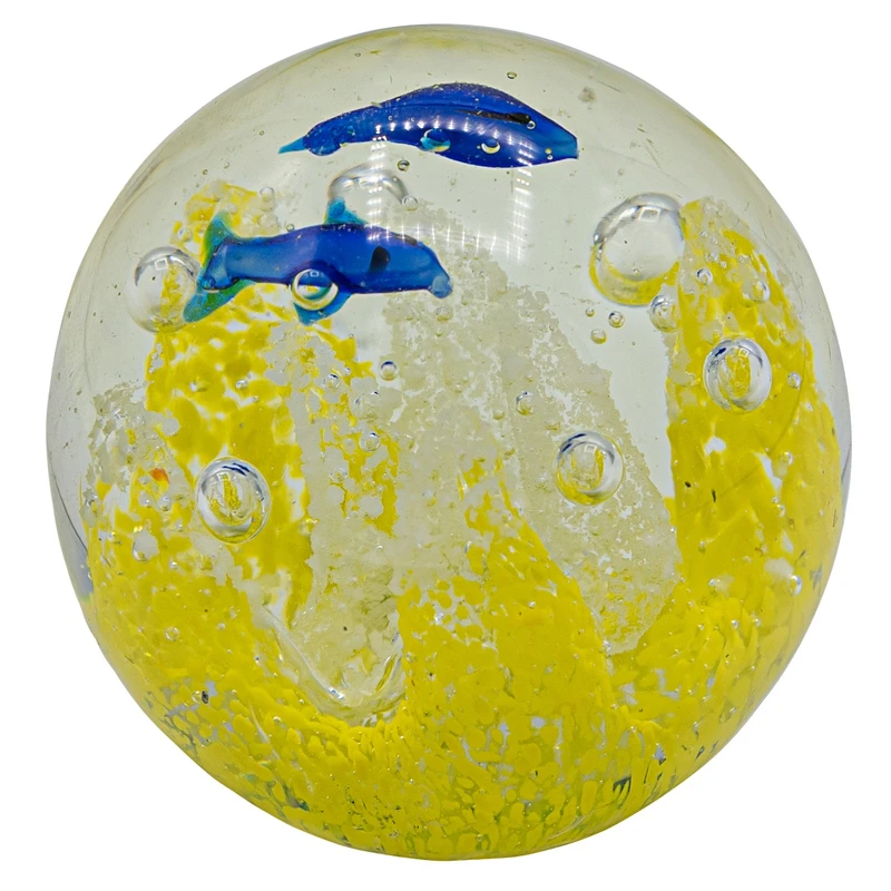 دکوری مدل گوی کریستال طرح ماهی و مرجان زرد