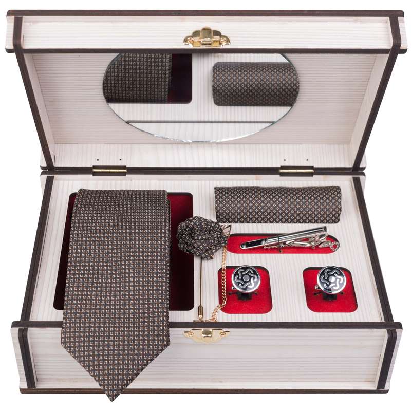 ست کراوات و دستمال جیب و گل کت مردانه جیان فرانکو روسی مدل GF-PO931RE-BR-BOX 