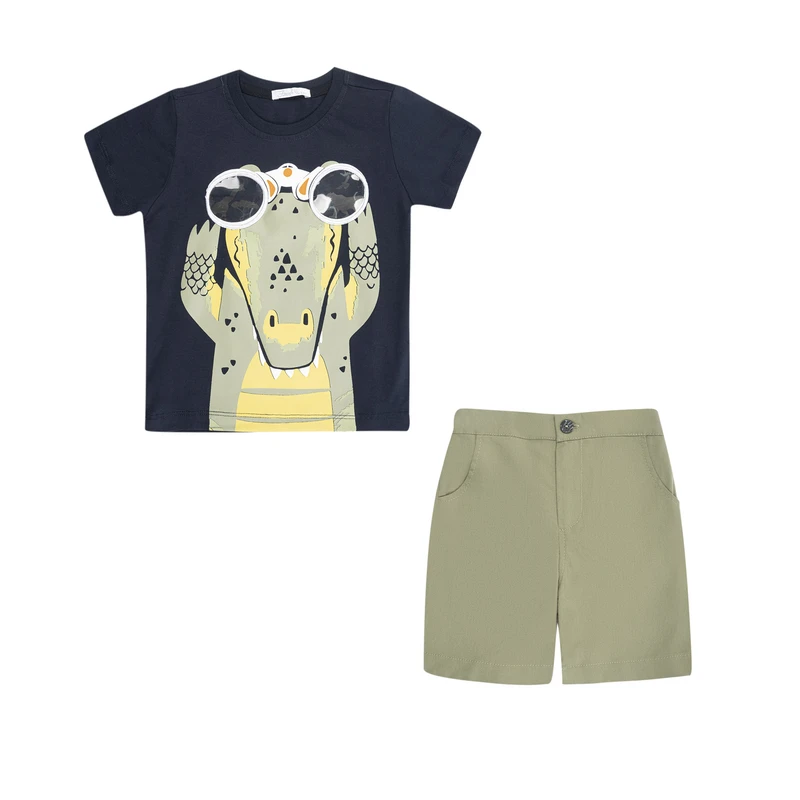 ست تی‌شرت و شلوارک پسرانه فیورلا مدل تمساح جستجوگر کد 35047