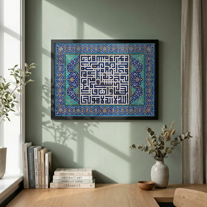 تابلو طرح کاشی کاری آیت الکرسی مدل G15370 فریم مشکی