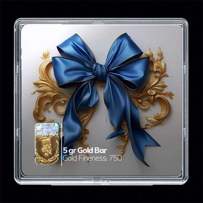 شمش طلا 18 عیار مدوپد مدل روبان آبی کد SG10603 شمش طلا 18 عیار مدوپد مدل روبان آبی کد SG10603