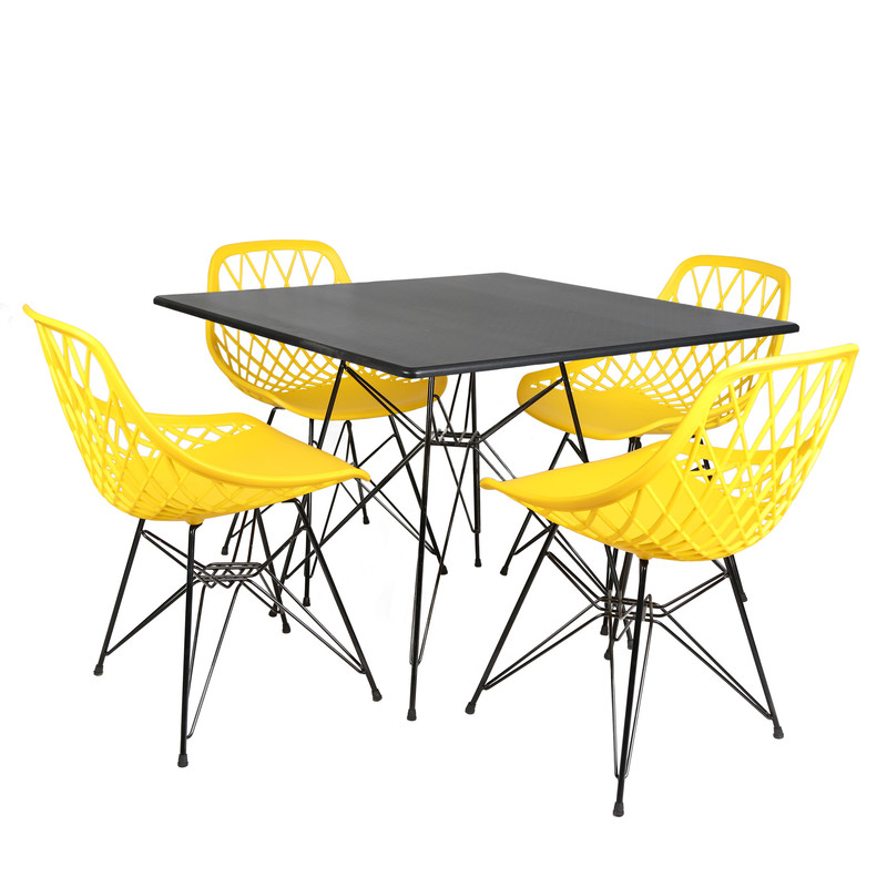 میز و صندلی ناهارخوری چهار نفره مدل الماس فایبرگلاس پایه فلزی MM