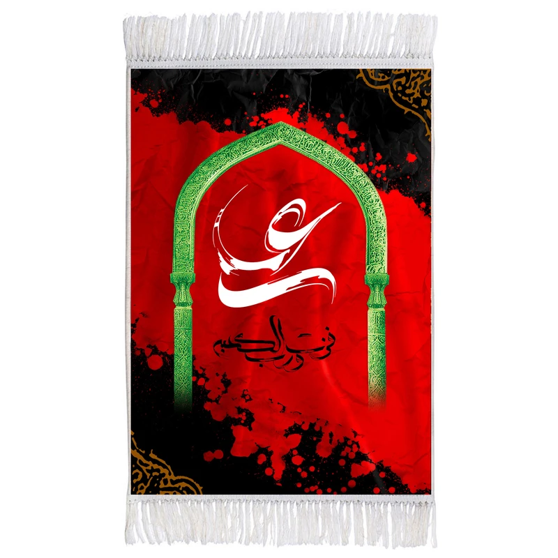 فرش ماشینی دیوارکوب اطلس آبی مدل فزت و رب کعبه کد T4149