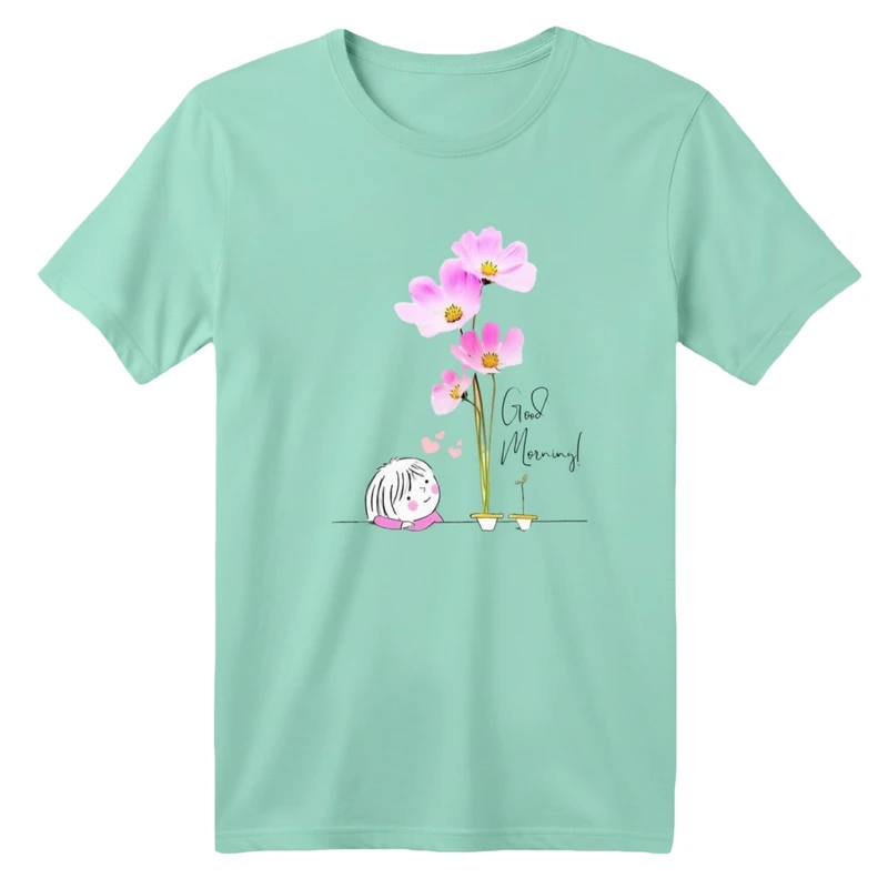 تی شرت آستین کوتاه بچگانه مدل دحترک و گل 3