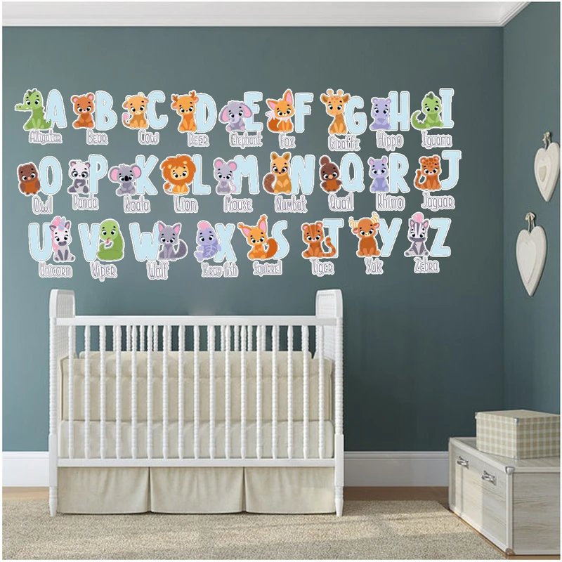 استیکر دیواری کودک گراسیپا مدل الفبای لاتین حیوانات کد 120 مجموعه 26 عددی
