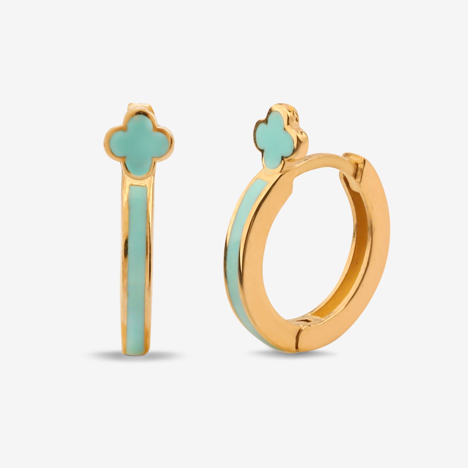 گوشواره حلقه‌ای طلا کم اجرت 18 عیار زنانه با طرح ونکلیف آرپلز گلدم مدل E244022 -  - 1