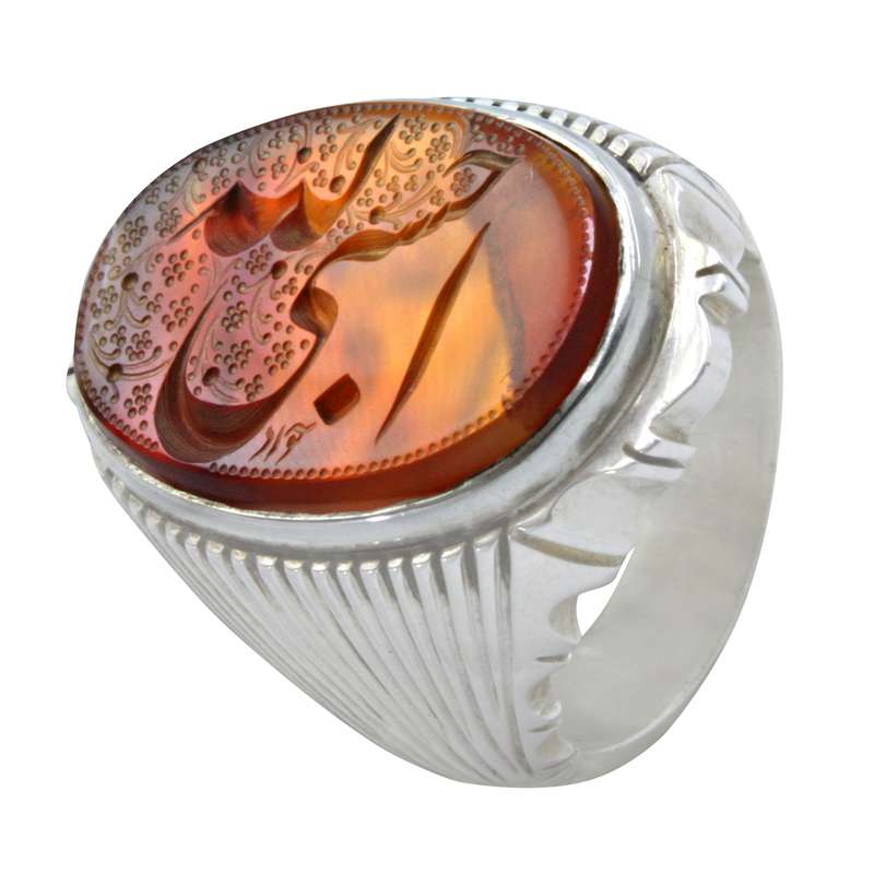 انگشتر نقره مردانه مدل عقیق خطی کد a53