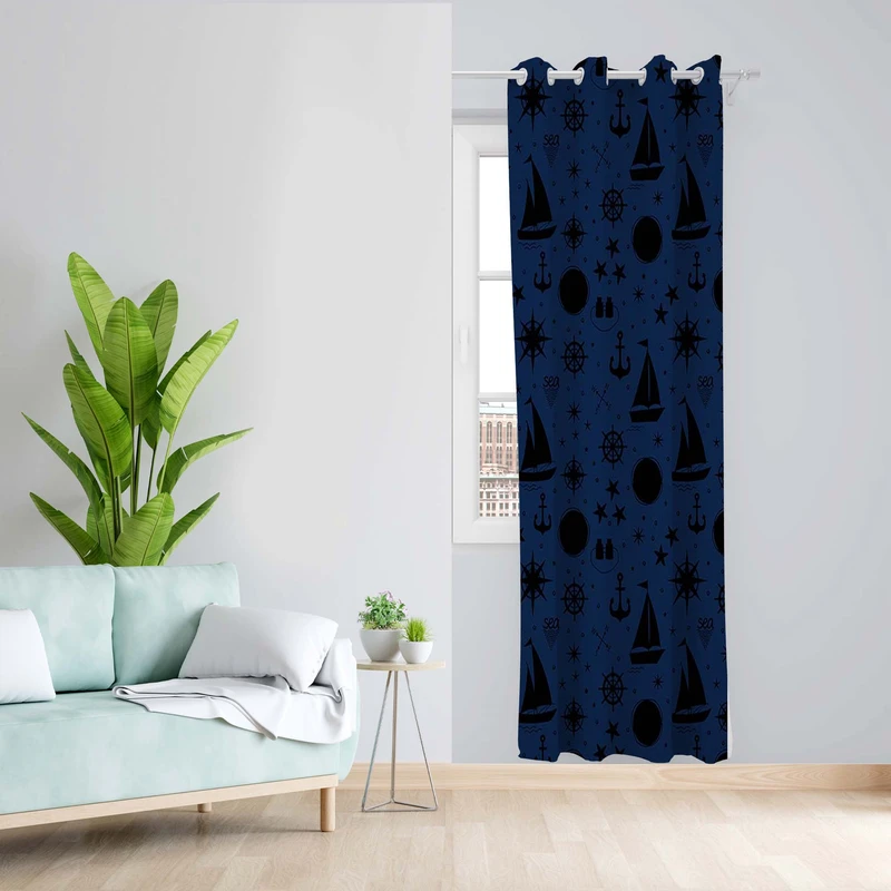 پرده طرح قایق مدل مخمل پانچی کد 5193L z سایز 140x200 سانتی متر