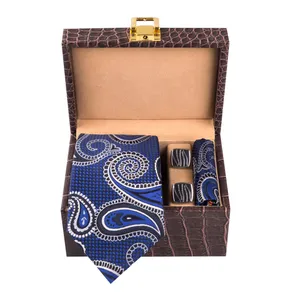 ست کراوات و دستمال جیب و دکمه سردست مردانه مدل GF-PA1266-DB-BOX