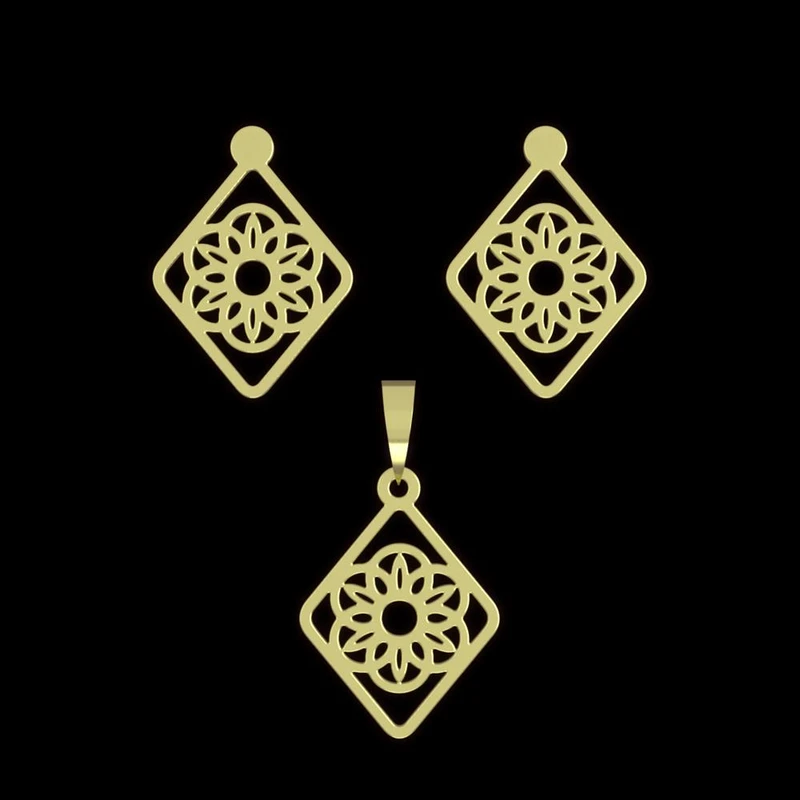 نیم ست طلا 18 عیار زنانه مدوپد مدل گل هندسی کد NA12066