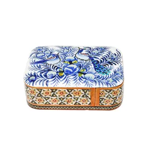 جا کارتی خاتم کاری مدل کشویی لبه گرد طرح گل و مرغ برجسته کد 11p8Bl