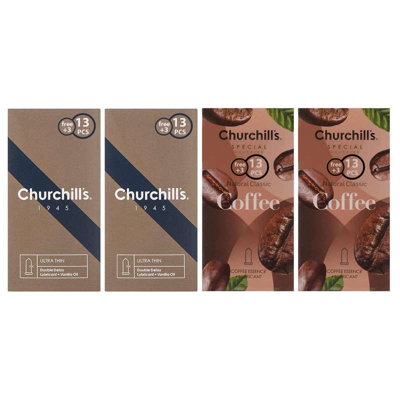 کاندوم چرچیلز مدل coffee بسته 2 عددی به همراه کاندوم چرچیلز مدل ulttrathin بسته 2 عددی