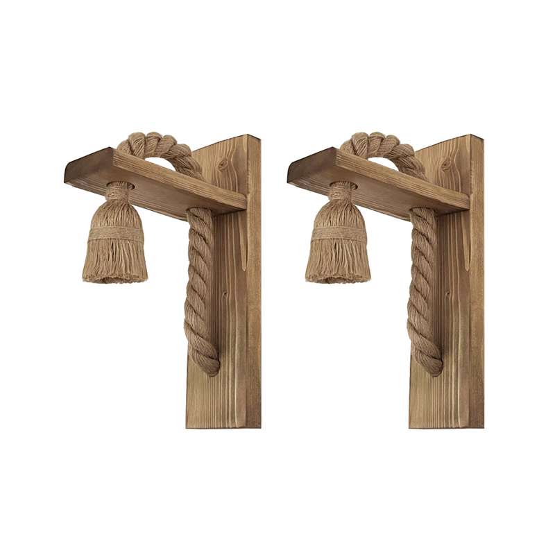 چراغ دیواری مدل چوبی کنفی کد FAED004WL مجموعه 2 عددی