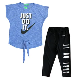 ست تی شرت و شلوارک دخترانه مدل JUST DO IT رنگ آبی