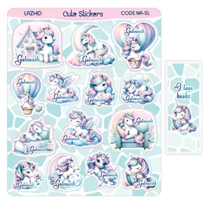 برچسب لاژید مدل اسم گلنوش طرح یونیکورن به همراه نشانگر کتاب