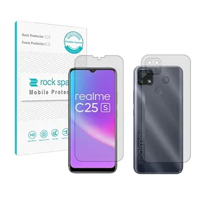 Rockspace HyGEL model transparent screen protector suitable for Realme C25s mobile phone along with phone back protector and lens