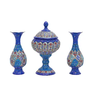 ست 3 تکه شکلات خوری و گلدان مینا کاری کد 7258