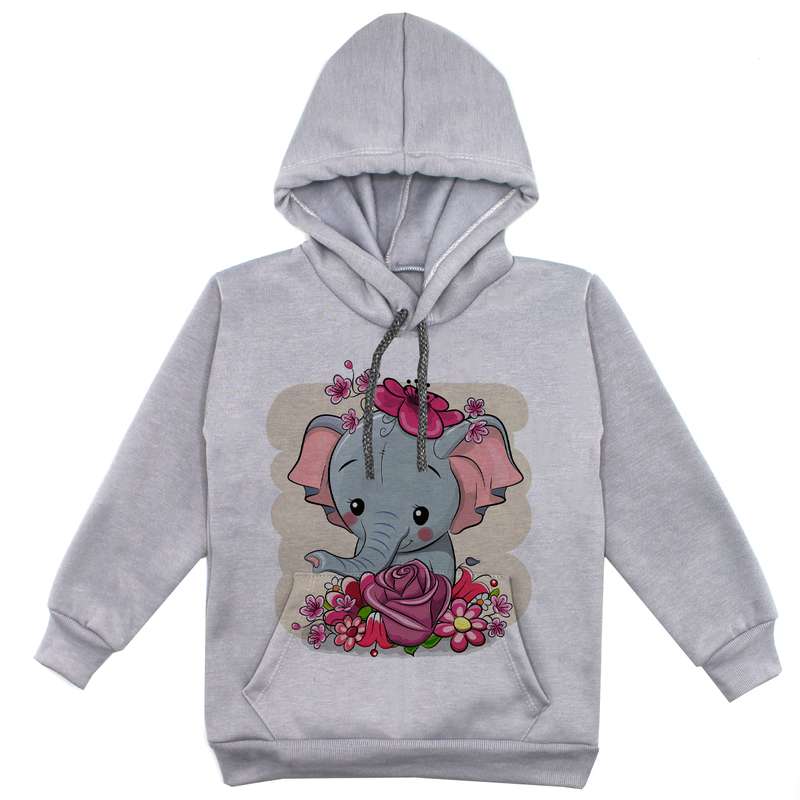 هودی دخترانه مدل فیل F21 رنگ طوسی