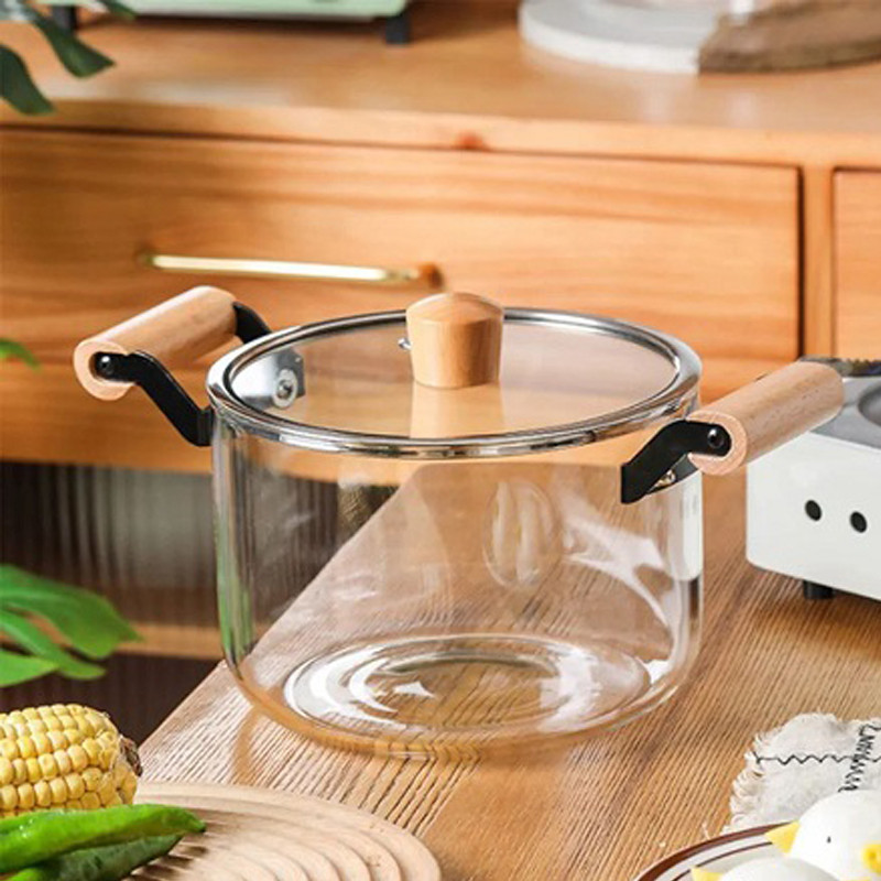 قابلمه پیرکس مدل شعله مستقیم دسته چوبی سایز 22