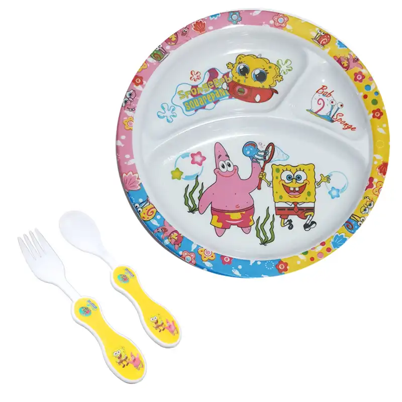 سرویس 3 تکه ظرف غذا کودک مدل باب اسفنجی