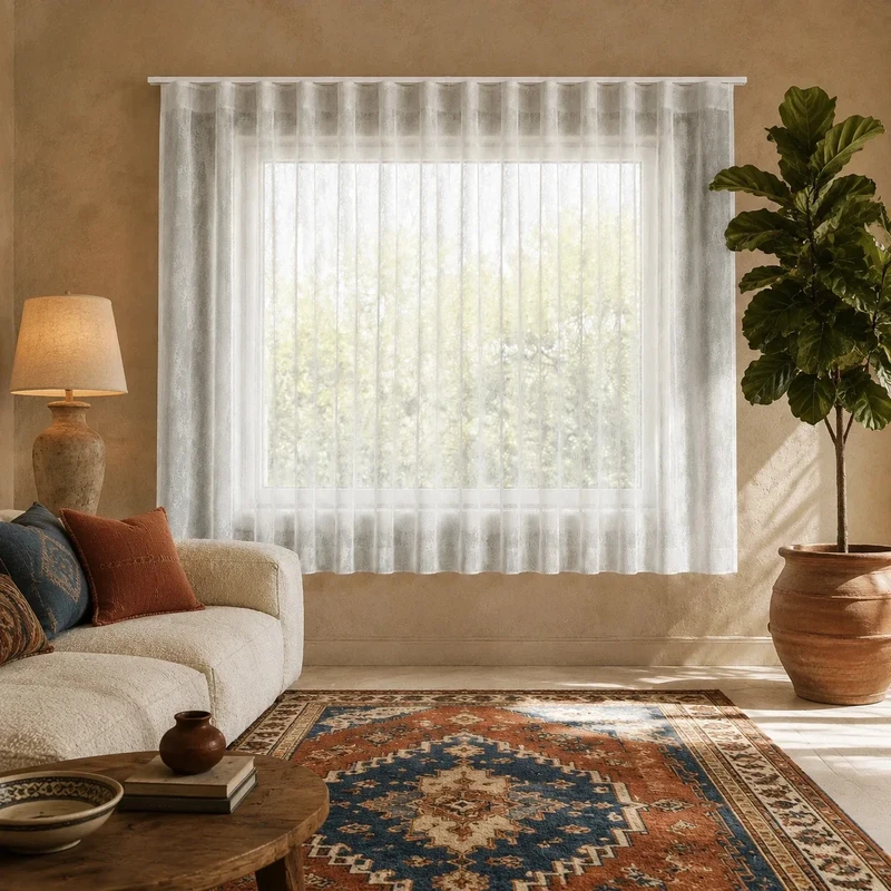 پرده تیکو دکو مدل  ست کامل مینیمال طرح حریر ابریشم  محو سایز 230 × 115 سانتی‌متر مجموعه 8 عددی