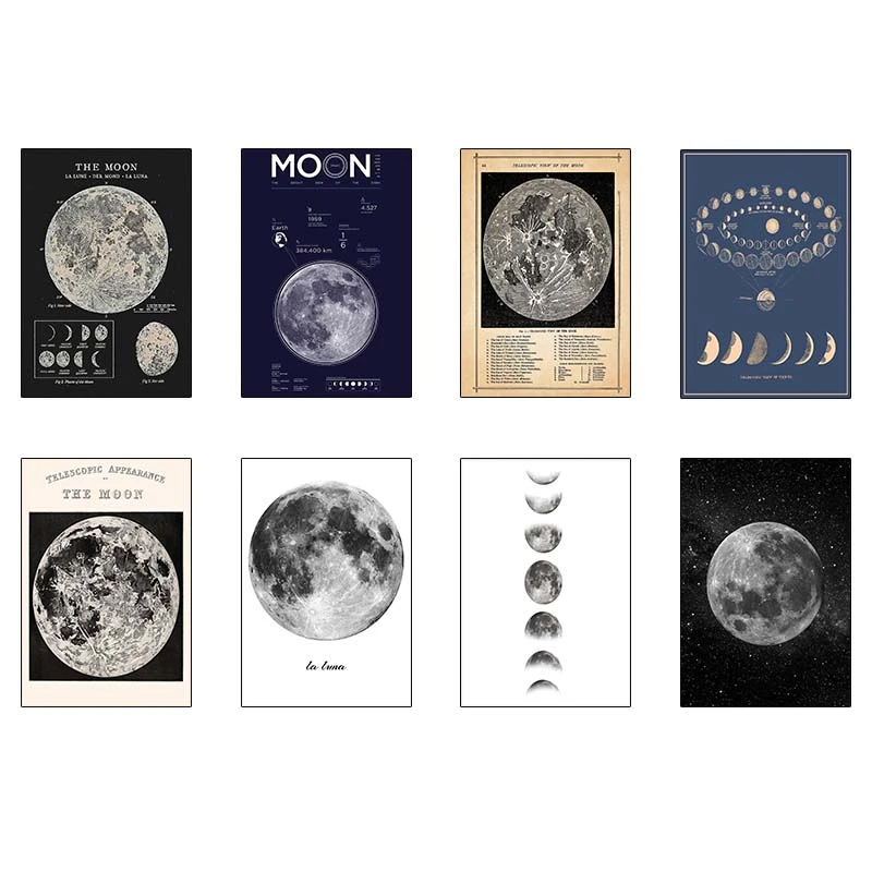 پوستر کارنيکا طرح روزنامه وینتج ماه Vintage Newspaper Moon کد 74688 مجموعه 8 عددی