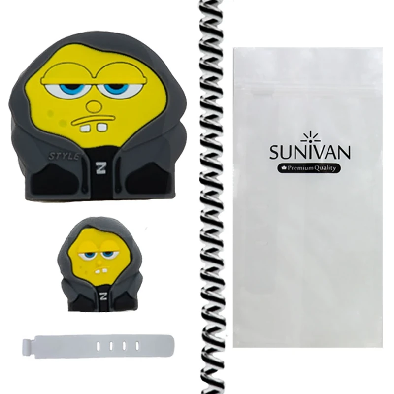 محافظ کابل سانیوان طرح عروسکی فانتزی باب اسفنجی به همراه محافظ شارژر دیواری مجموعه 4 عددی