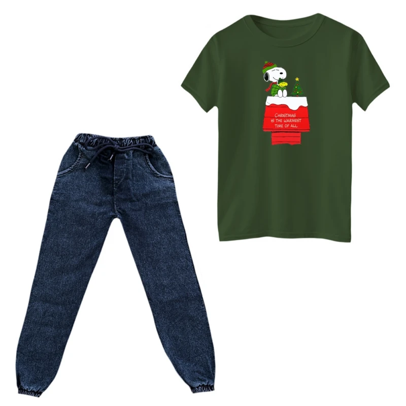 ست تی‌شرت و شلوار پسرانه مدل اسنوپی کریسمس کد 10