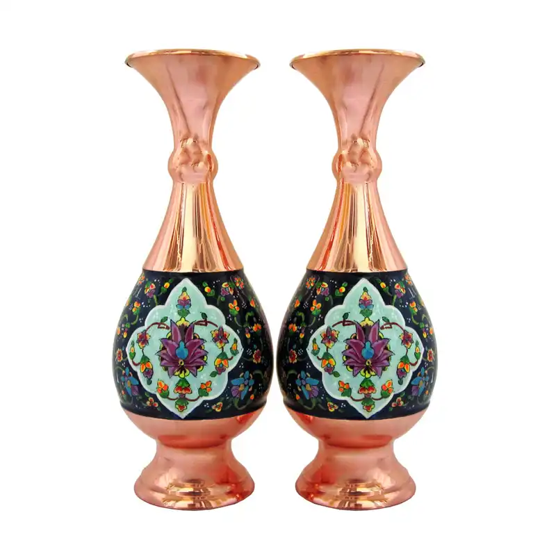 گلدان مسی طرح گل و بوته مدل نقاشی کد 25-4 بسته دو عددی