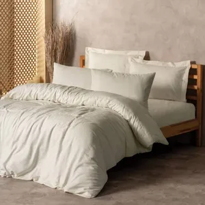 سرویس ملحفه 1 نفر 3 تکه کاتن باکس مدل Plaid Krem T.K