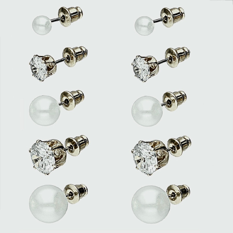 گوشواره زنانه آی ام مدل مروارید و نگین مجموعه 5 عددی