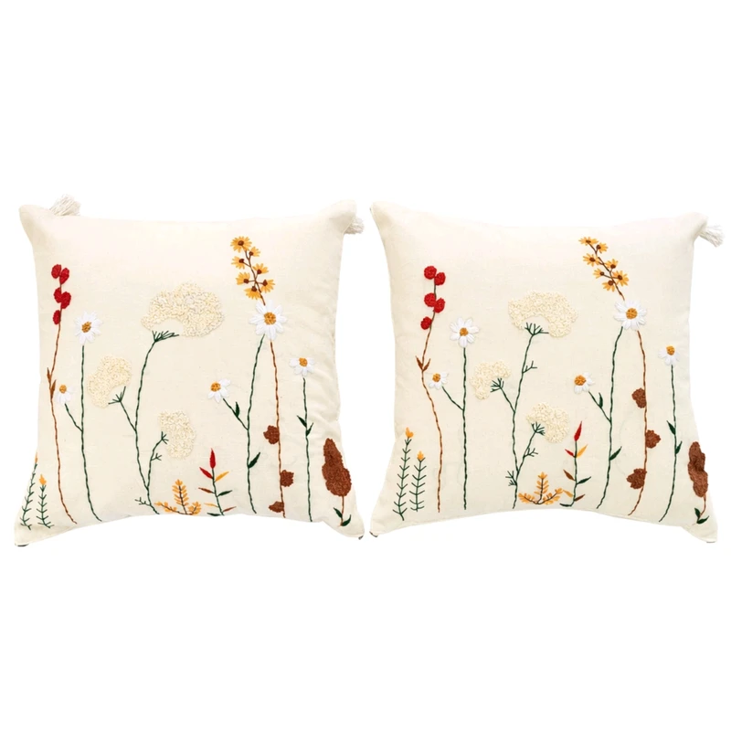 کوسن مدل گلدوزی شده گل بهار کد 01 سایز 50 *50 سانتی متر مجموعه 2 عددی