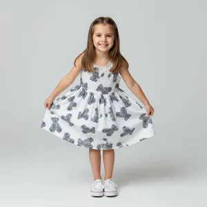 پیراهن بدون آستین یقه گرد دخترانه مدل خرس تنبل