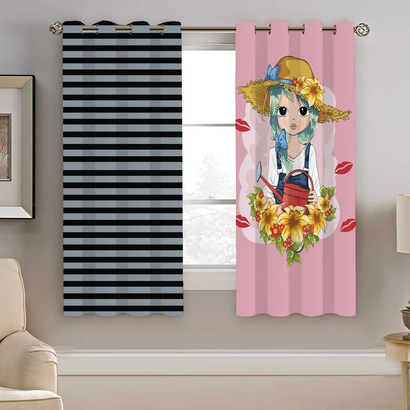 پرده نیروانا طرح دختر و گل کودک مدل هازان کد 8569 سایز 140×200 سانتی متر