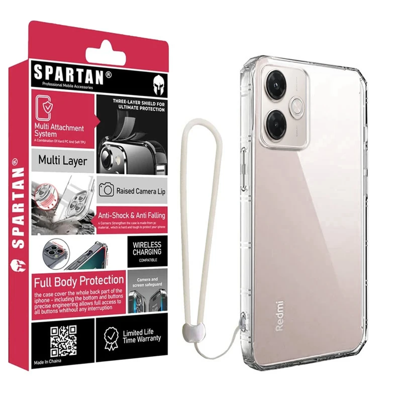 کاور اسپارتان مدل Airbag Four-sided Strap مناسب برای گوشی موبایل شیائومی Redmi 13X/ redmi 13 5G/ Poco M6 4G به همراه بند